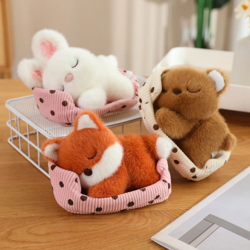 Hot Sale Sleep Animal Plush Toys Cartoon Cat Dog Fox Rabbit Bear Pig Doll Stuffed Lie Prone Animal 1005009336360621