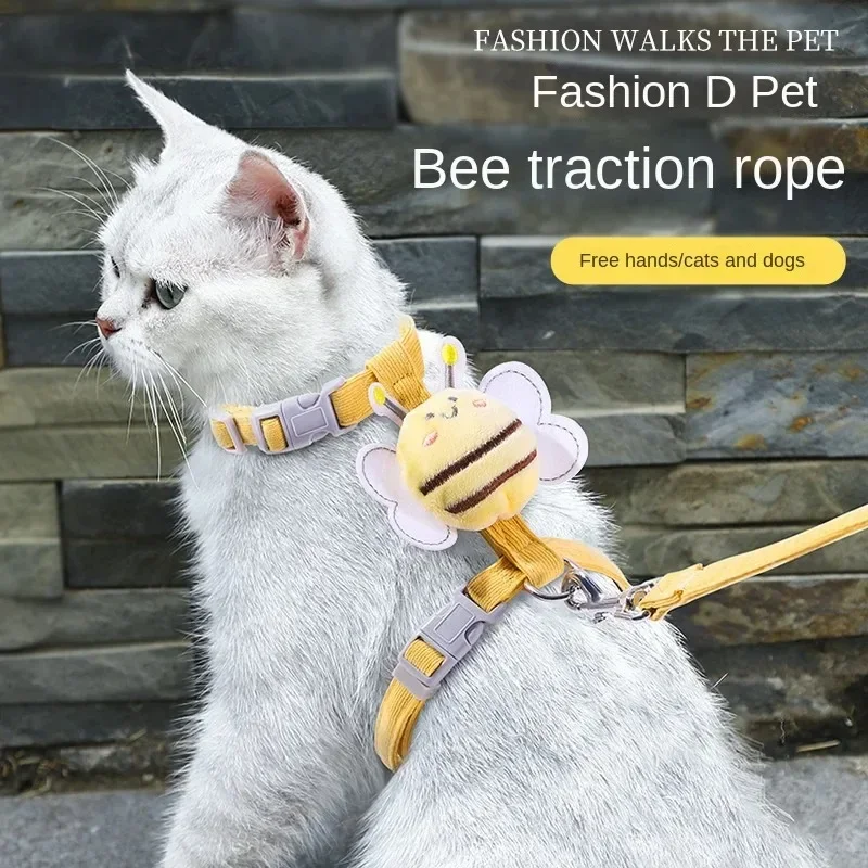 Cat Harness Leash Collar Set Adjustable Cartoon Bee Double Layer Dog Harness for Small Medium Pet 1005009339155889