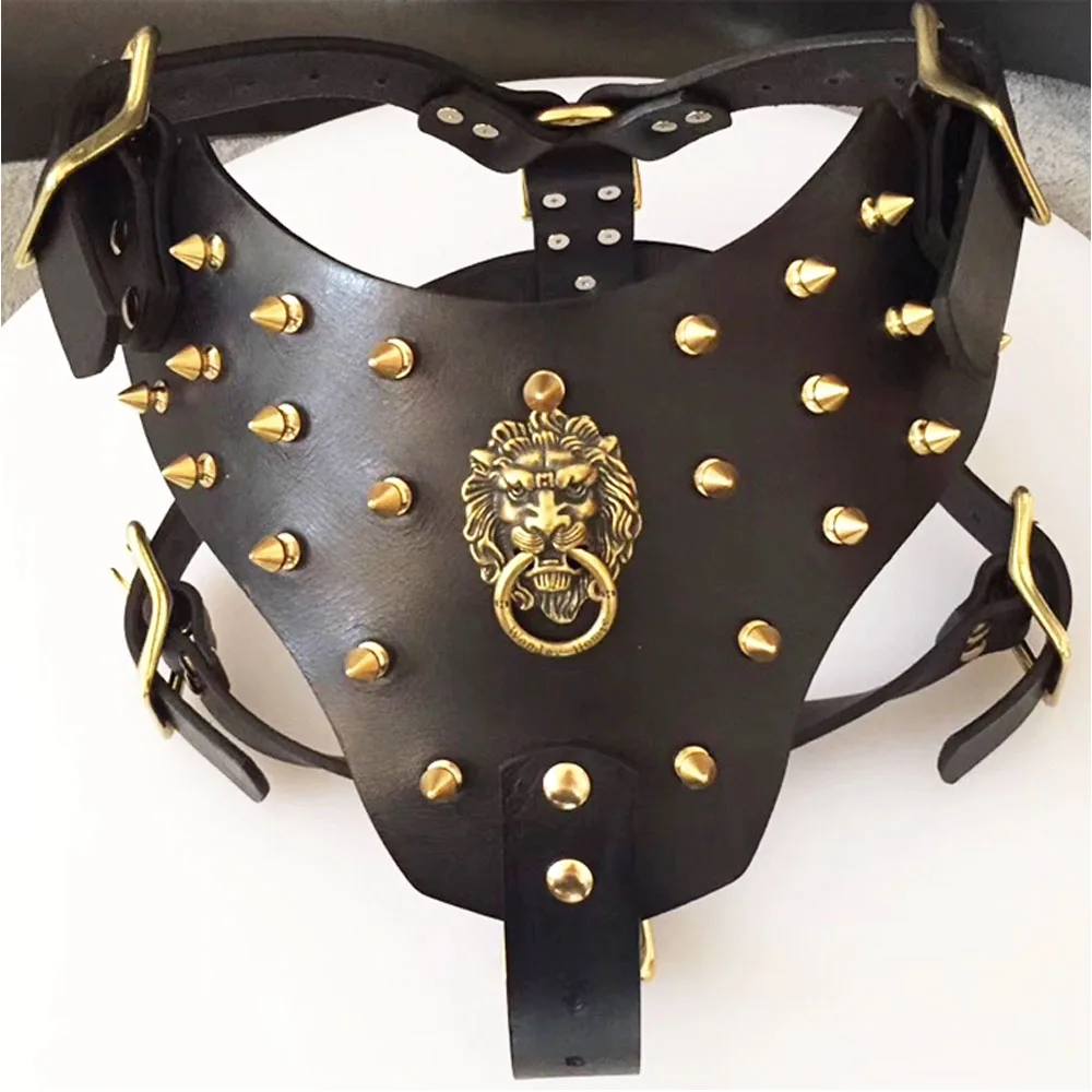 Bulldog Sports Training Harness Collar Cowhide Rivet, Copper Spikes Studded 1005009344317471