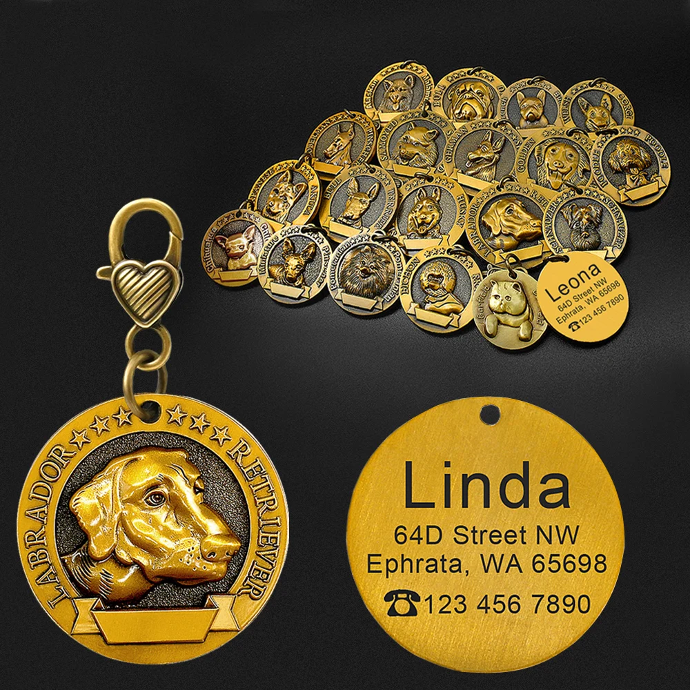Personalized Dog ID Tag Custom Copper Coated Metal Engraved Large Dog Name Tags Pet Accessories for 1005009346063849