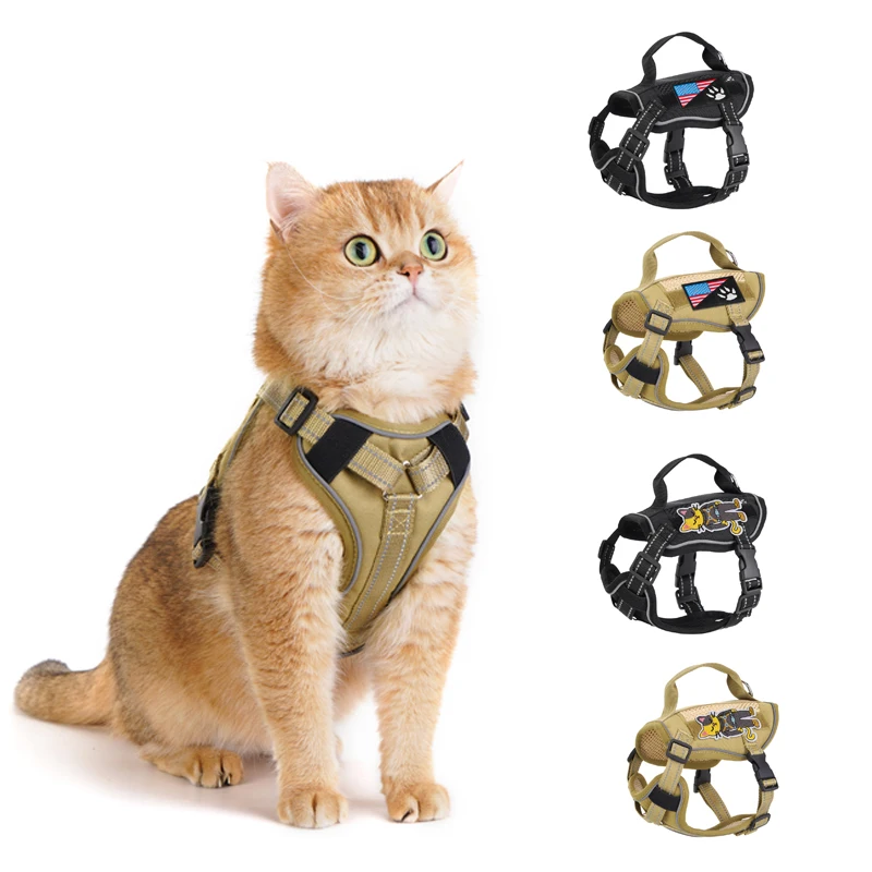 Tactical Cat Harness for Walking Escape Proof Soft Mesh Adjustable Pet Vest Harness for Cat Small 1005009346229062