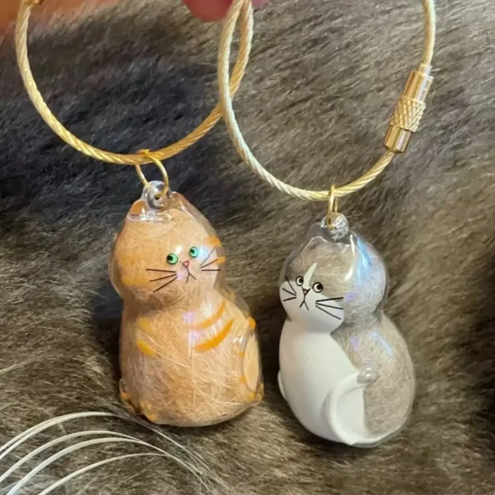 Small Ornaments Cat Fur Storage Pendant Cute Cat Shaped Transparent Container Stylish Keychain DIY 1005009346628003