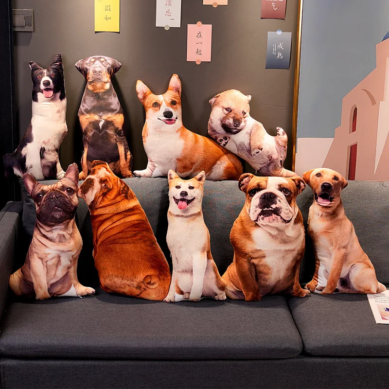 3D Simulation Dog Plush Toys Stuffed Pillow Lifelike Shiba Inu Corgi Bulldog Sofa Bedroom Cushion 1005009346917537