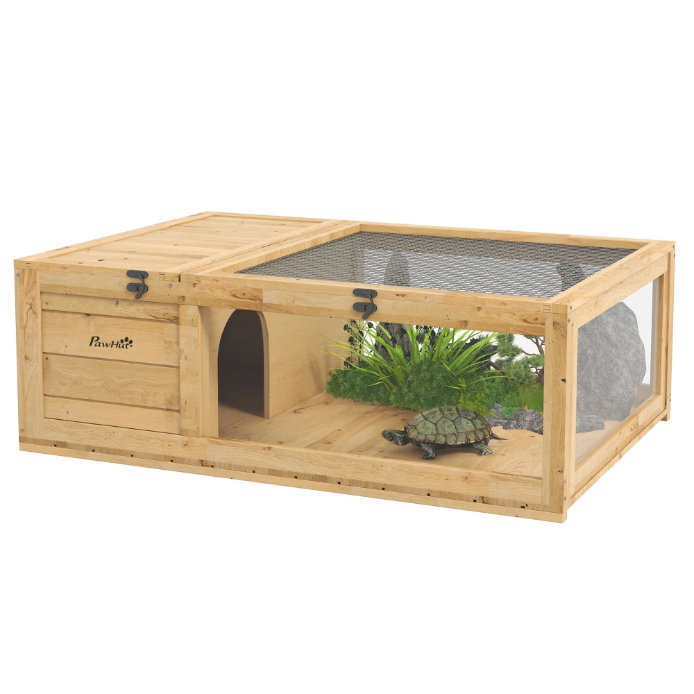 Wooden Tortoise House Indoor Turtle Habitat Enclosure Outdoor Reptile Cage for Lizards, Geckos 1005009359222526