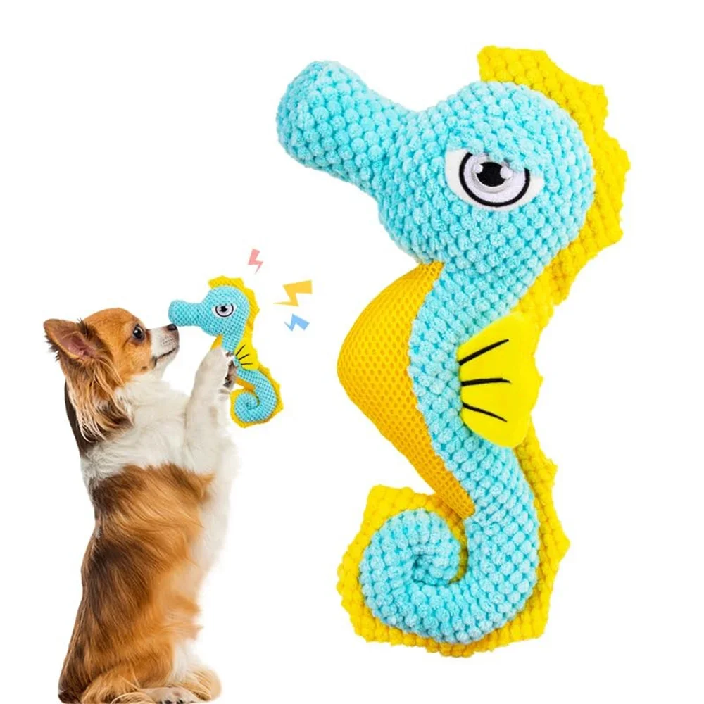 Dog Teething Chew Toy Squeaky Plush Seahorse Interactive Puppy All Size Dogs Molar Cute Pets 1005009383407697