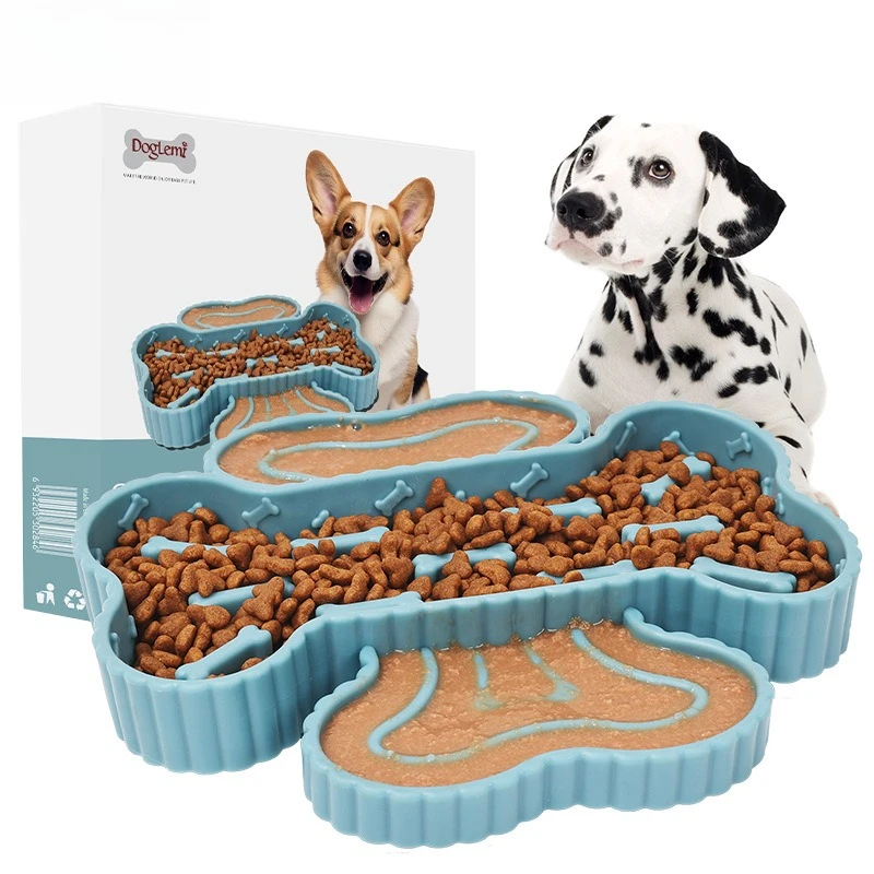 Portable TPR Dog Food Bowl Training Slow Feeder Dogs Dry Wet Separation Pet Bowls Licking Bottom 1005009391454061