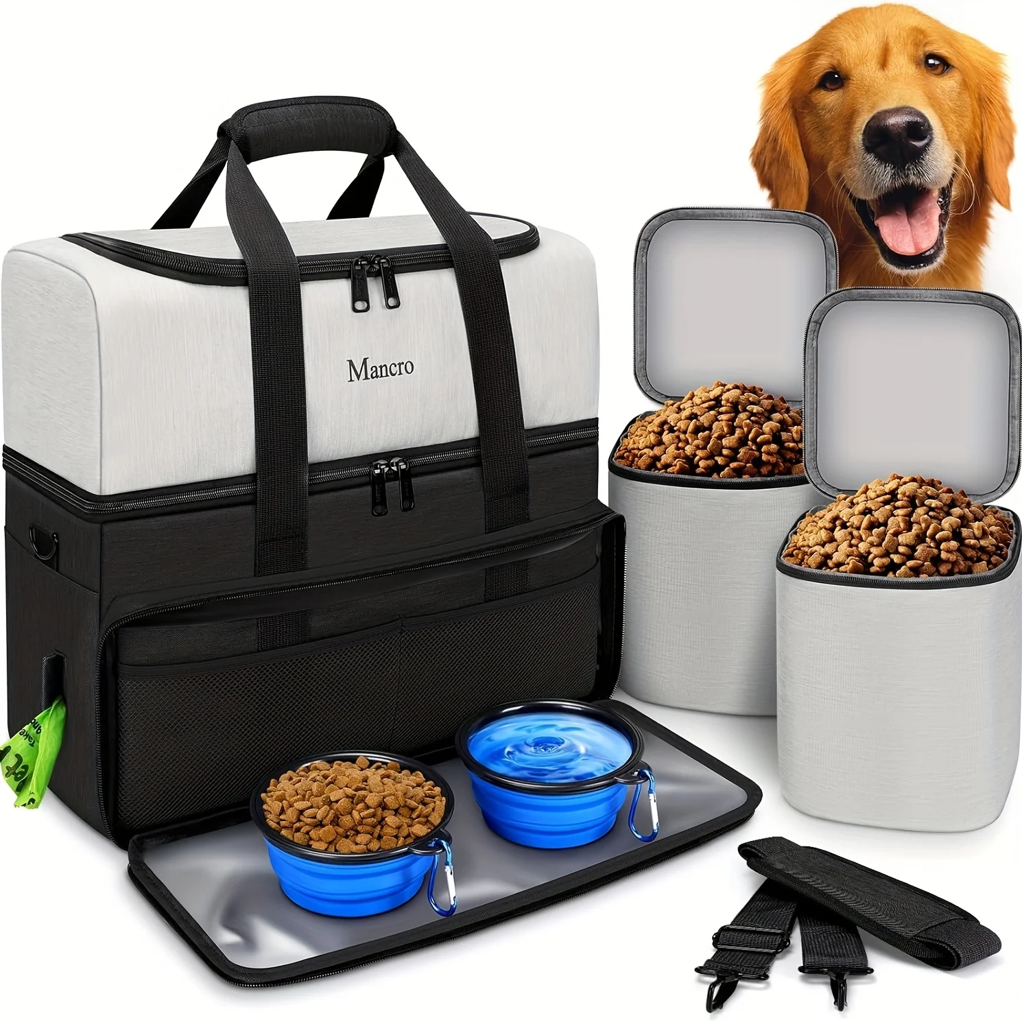 Outdoor Dual Layers Dog Travel Bag 2 Collapsible Bowls Foldable Pet Carrier Multi-Pockets Tote 1005009400405121