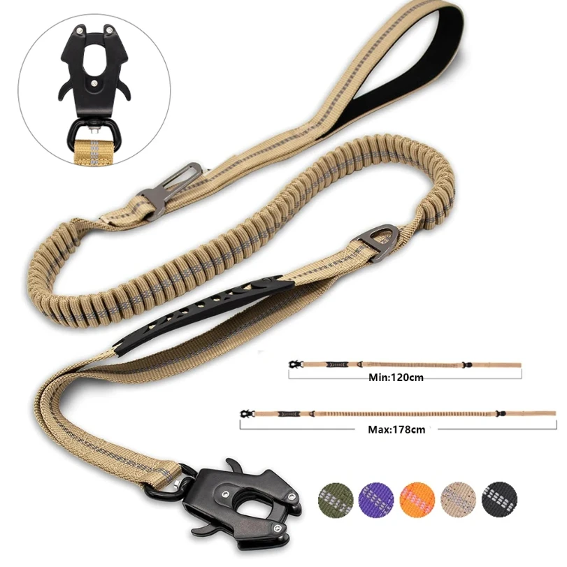 Reflective Shock Absorbing Pet Leashes with Car Seatbelt for Large Dogs Heavy Duty Tactical Bungee 1005009408226359