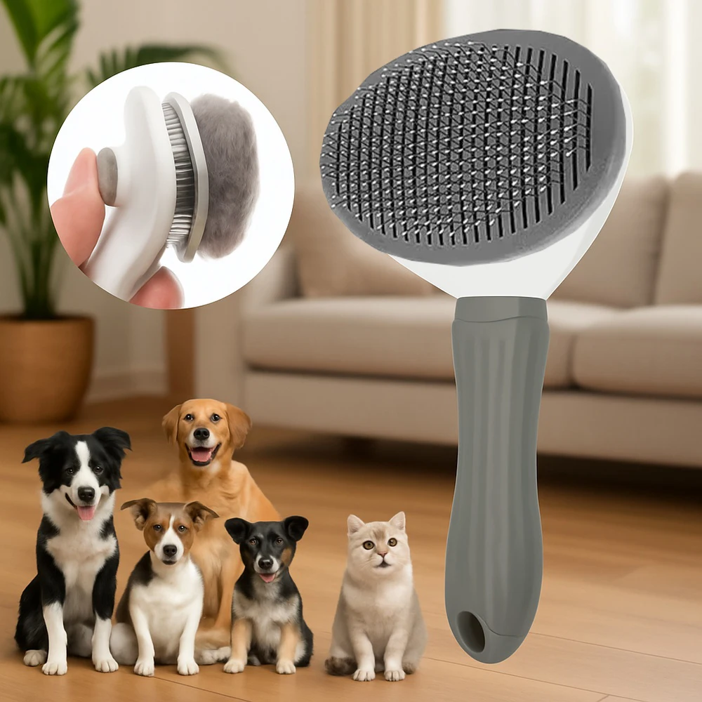Dog Grooming Brush with Easy Clean Button 1005009420474462
