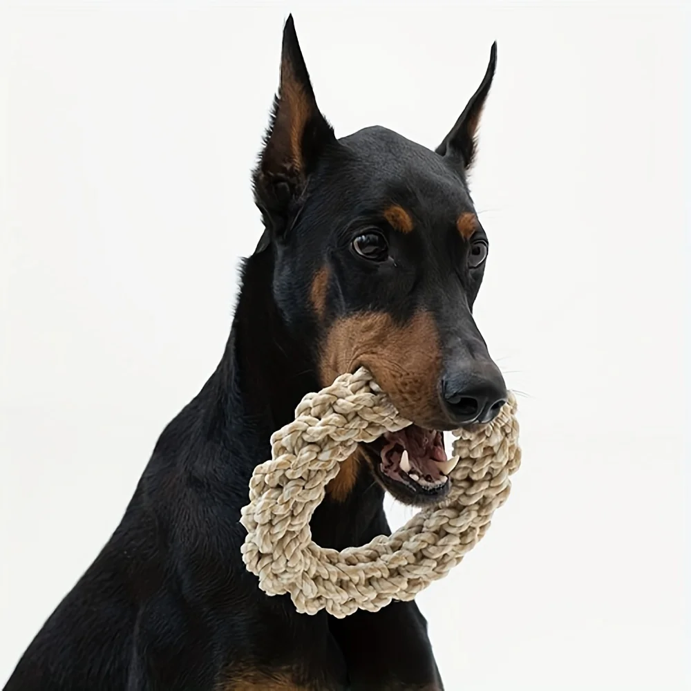 Durable Rope Dog Chew Toy-Twisted Ring Design for Teeth Cleaning & Playtime Fun 1005009425486075