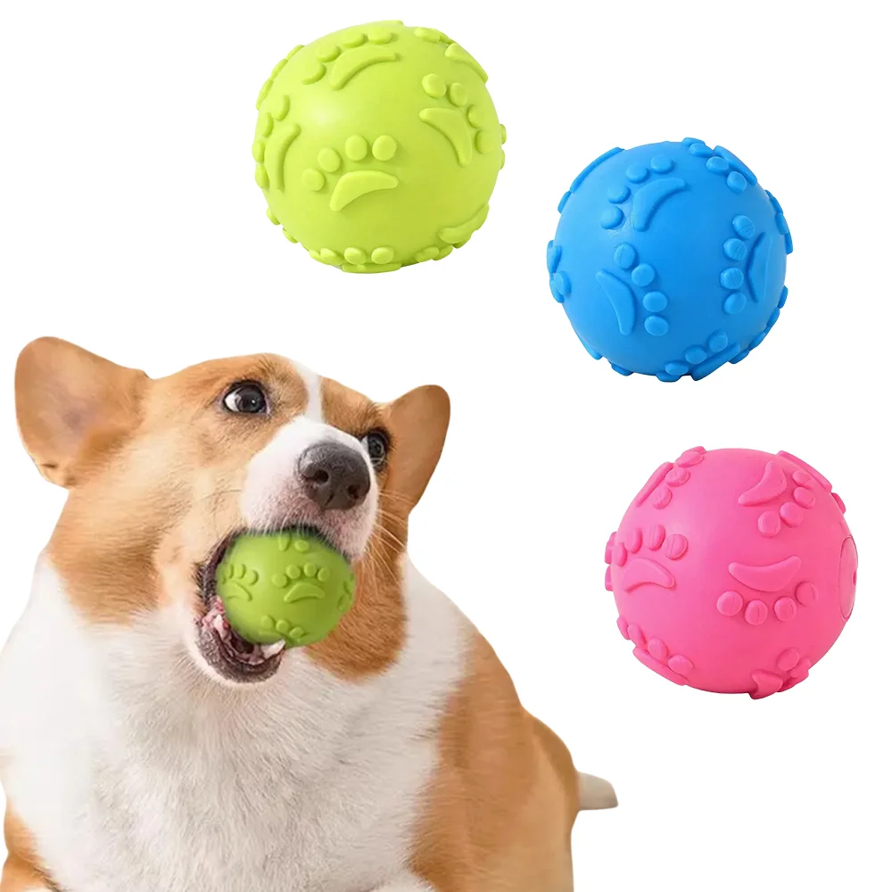 TPR Squeaky Dog Toy Ball with Footprint Design, Dental Cleaning Teething Relief 1005009428269298