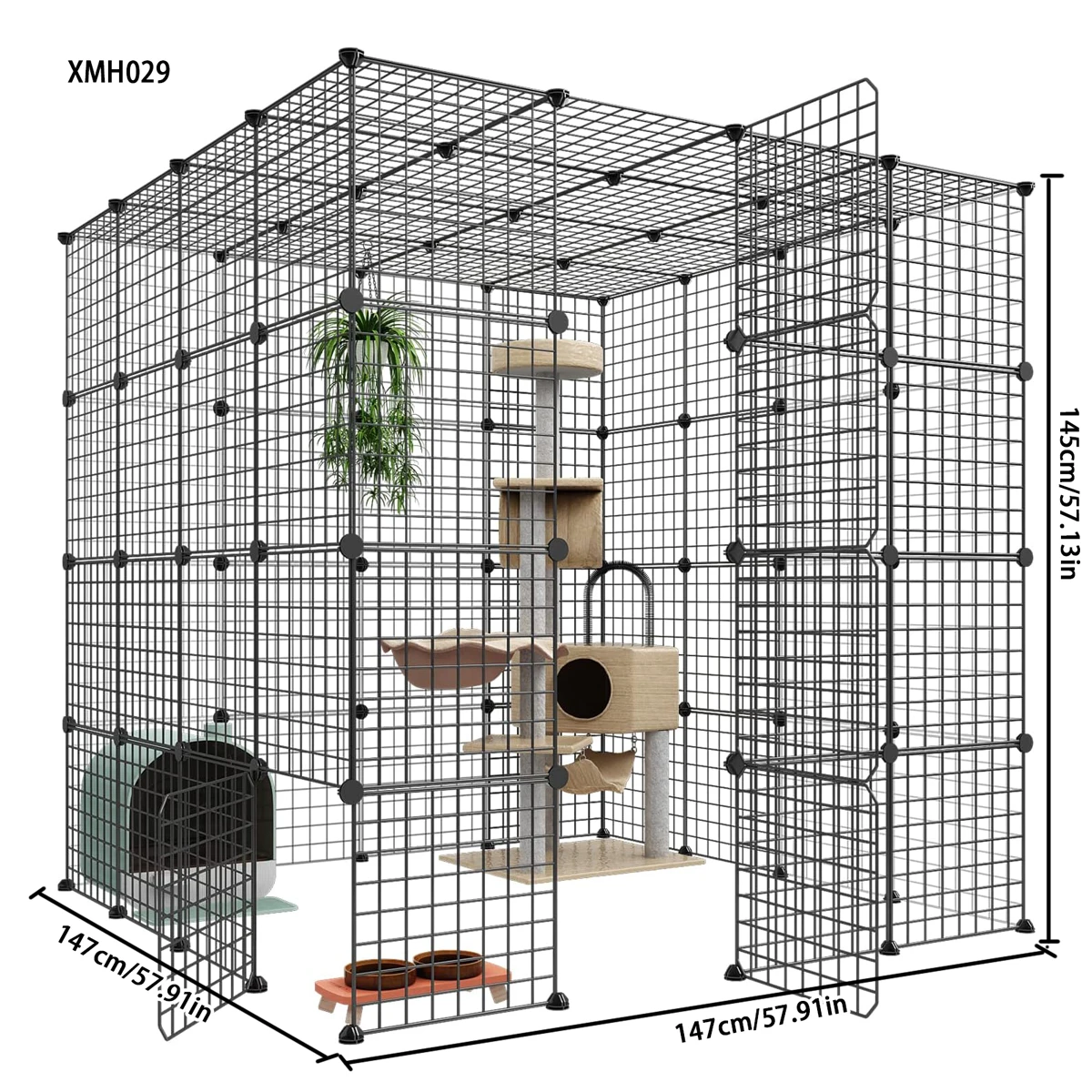 Cat Cage with Toilet, Villa-Style Large Free Space Indoor Empty Cage Cat House for Home Use 1005009431971308