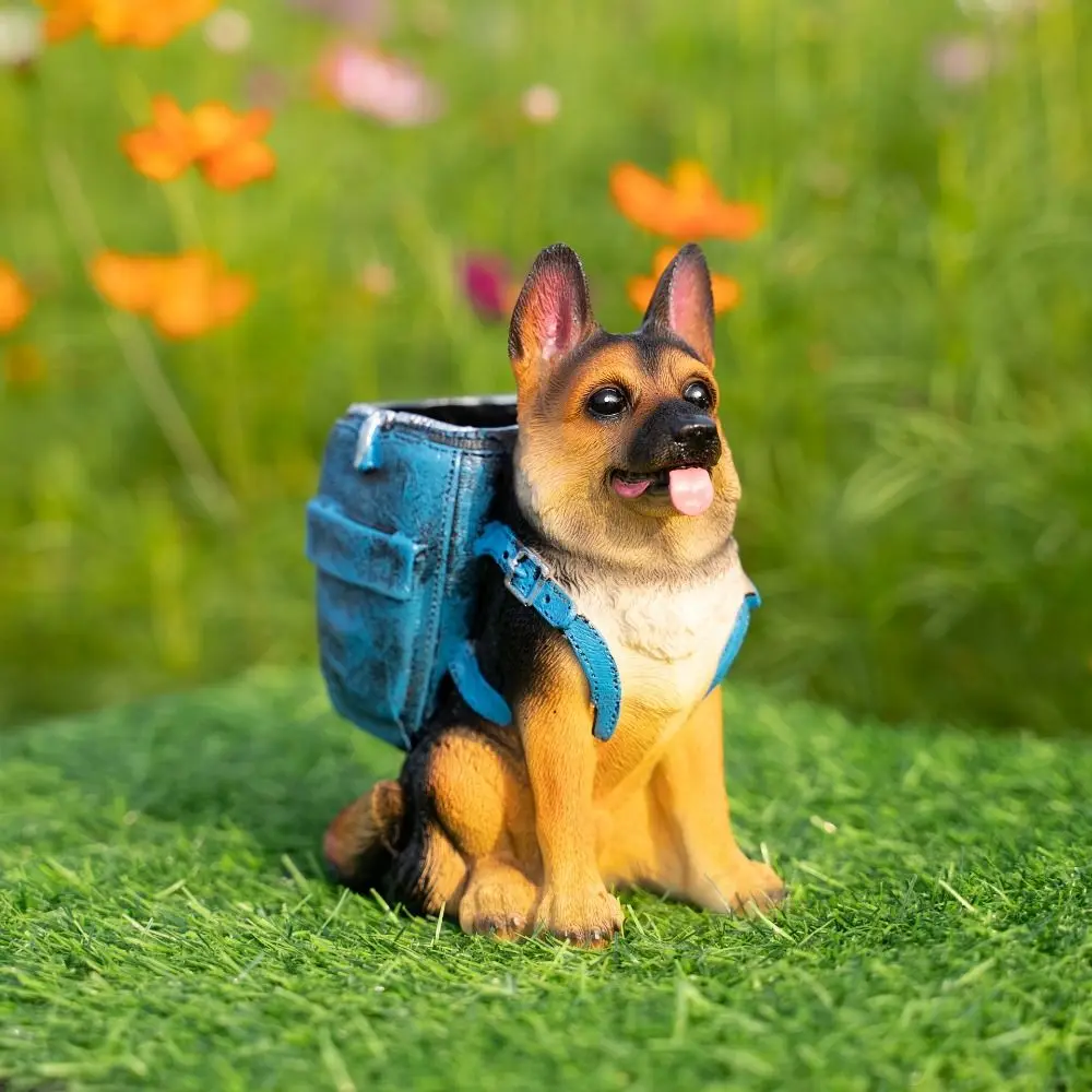Portable With Backpack Dog Pen Holder Hand-painted Cute Resin Dog Statue Cartoon Desktop Storage 1005009434140232