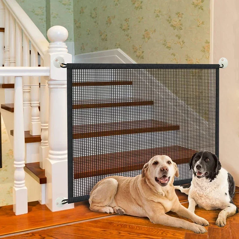 Pet Dog Barrier Fences With 4Pcs Hook Pet Isolated Network Stairs Gate New Folding Breathable Mesh 1005009434833376