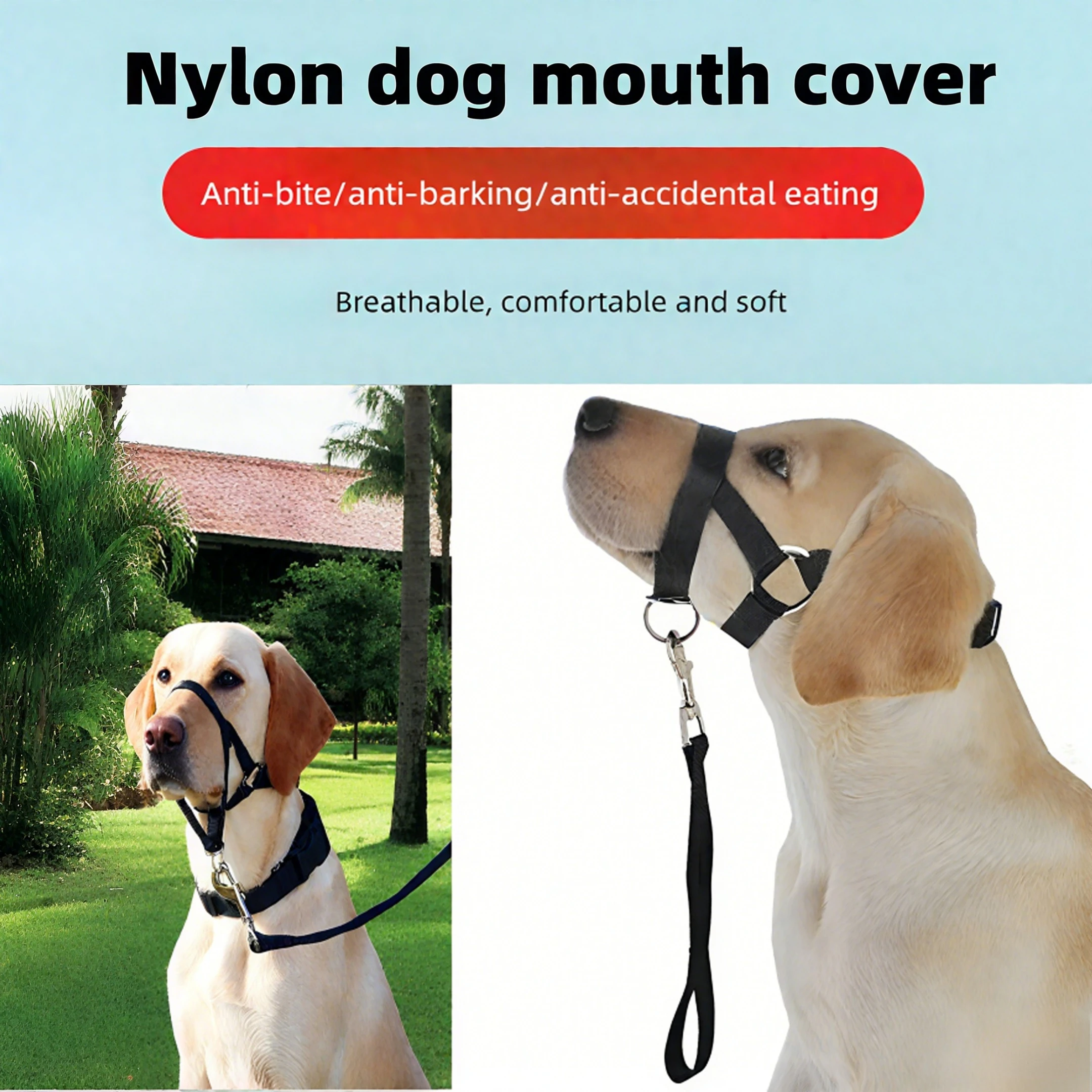 Dog Collar Muzzle Halter Training Dog Leash Leader Classic Collar Adjustable Anti-Barking Anti-Bite 1005009437901608