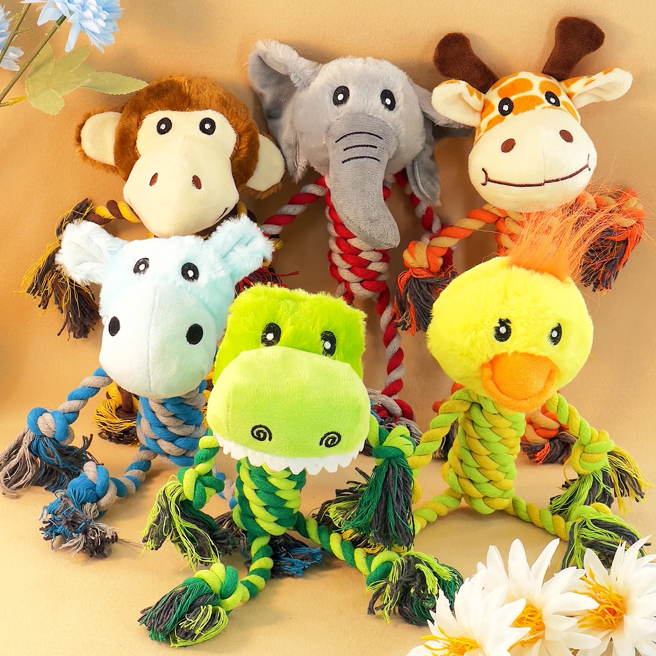 Cute Plush Dog Rope Toy Durable Chew & Squeaky Pet for Aggressive Chewers 1005009438323153