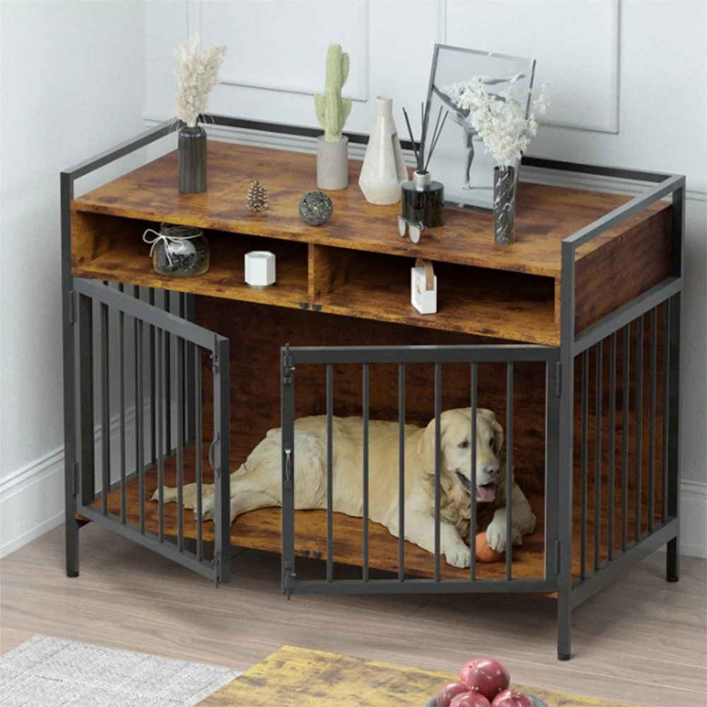Sales Dog Cages Metal Kennels Wooden Cage Furniture Indoor Double Door Table Pet for Large Dogs 1005009443173861