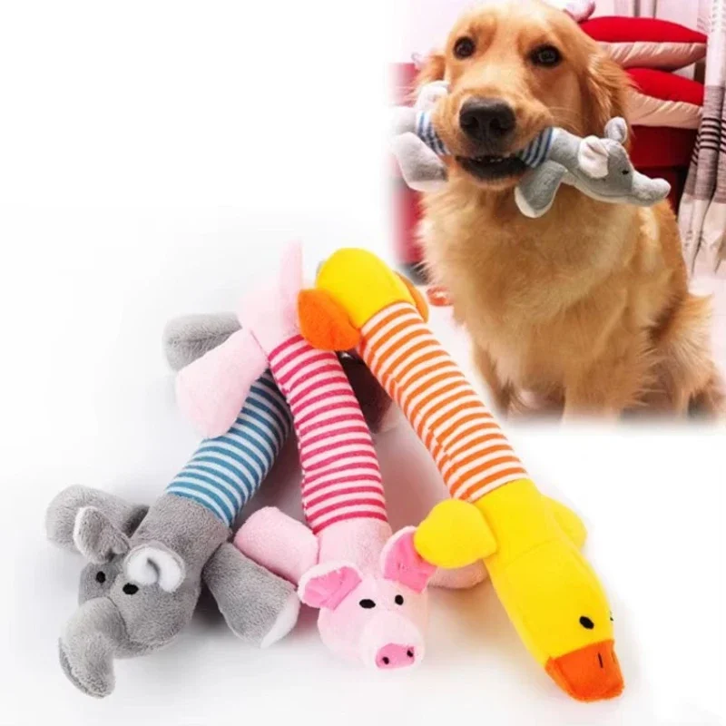 Striped Plush Dog Toys Squeaky Assorted Animals Duck Pig Hippo Shapes Durable Bite Resistant Safe 1005009445680582