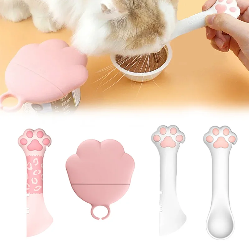 Multi Functional Pet Canned Spoon Cat Paw Spoon 3 in 1 Pet Can Opener Silicone Lid Wet Dry Food 1005009453172107