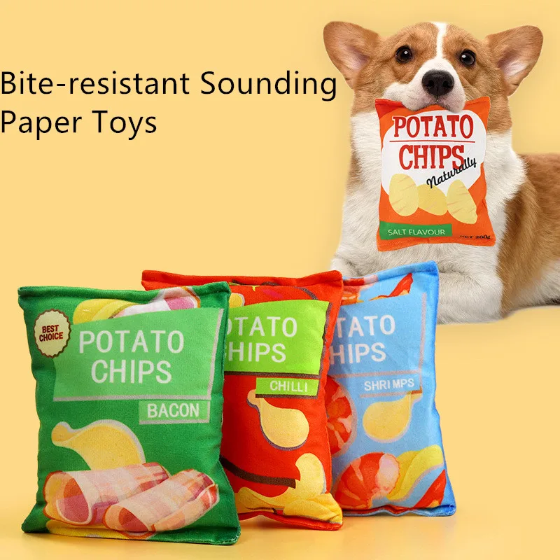 Funny Dog Toys Crisps Plush Filled Pets Squeaky Chew Toy Bite-Resistant Sounding Paper Toys 1005009454146494
