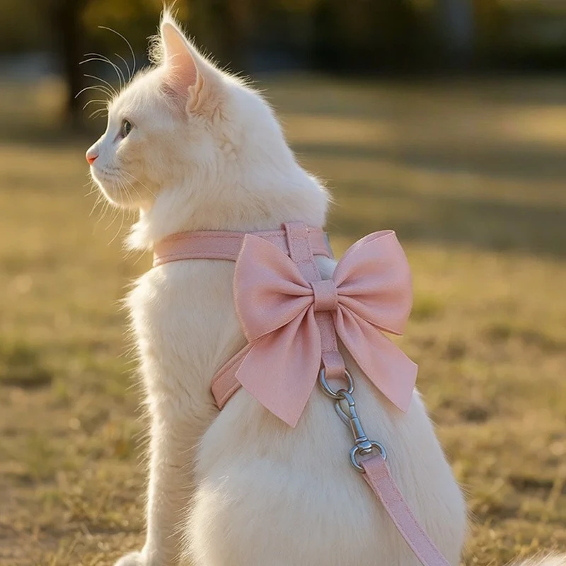Cute Bowknot Cat Harness and Leash Adjustable Pet Harness with Traction Rope for Cat Kitten Puppy 1005009456806453