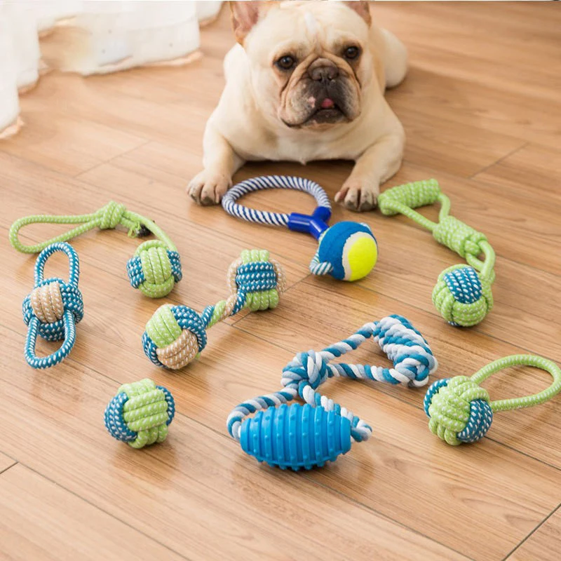 Interactive Cotton Rope Dog Toys Bite-Resistant Pet Puppy Dog Toy Chew Ball Toy for Small Large 1005009461622318