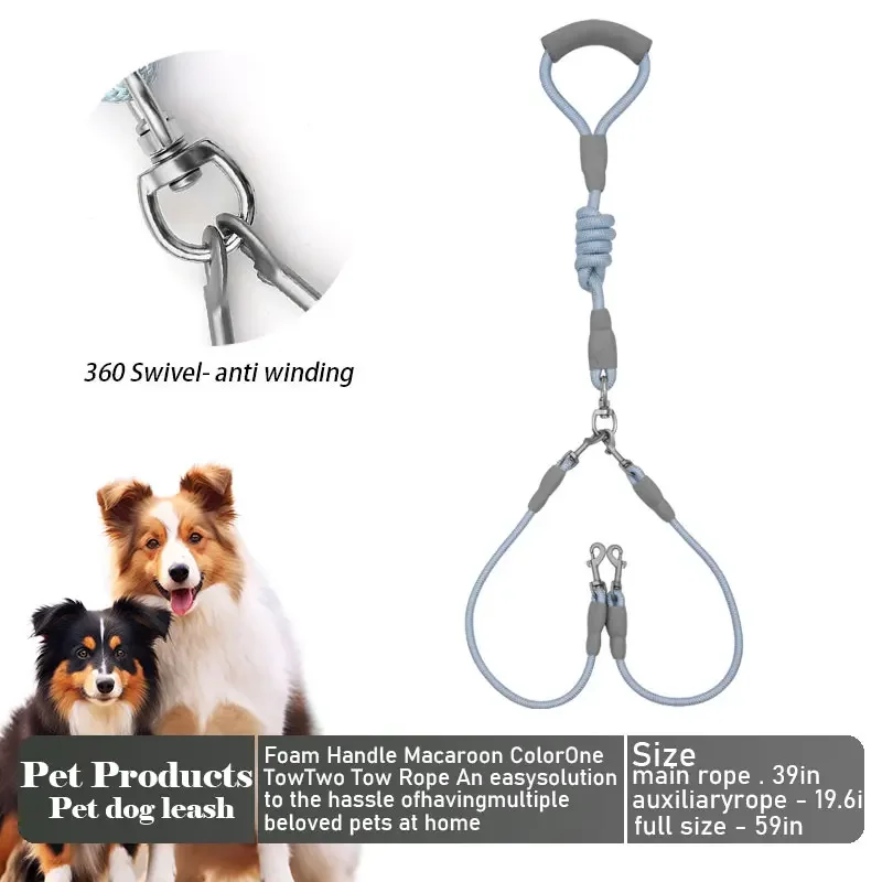 Detachable Dual Dog Leash 360 Swivel No Tangle High-quality Nylon Walking Leash Traction Rope for 1005009466114423