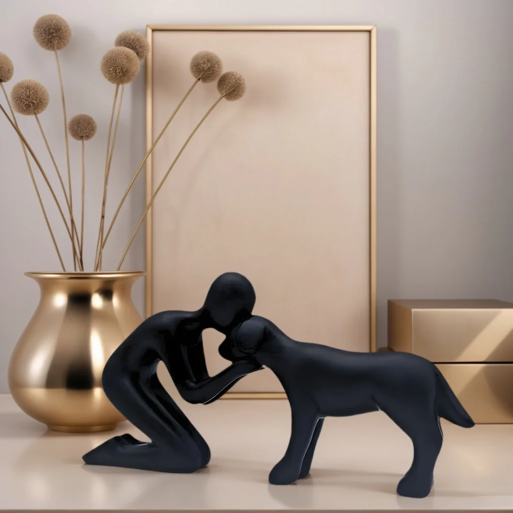 1 Piece Creative Resin Statue of Dog and Owner, Personalized Family-Themed Desk Art 1005009467194453