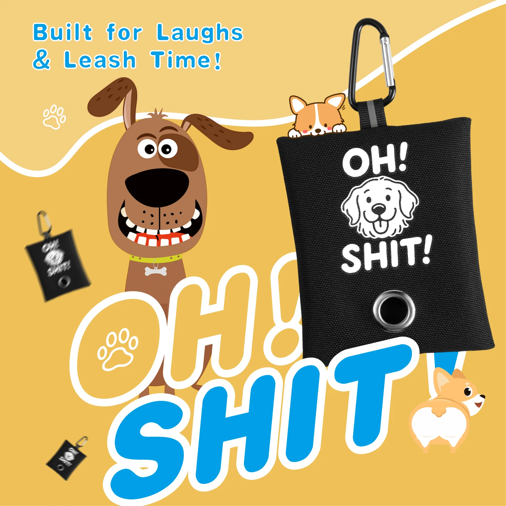 1pc Funny Dog Poop Bag Holder With 2 Bags OH SHIT Design Metal Clip Leash Waste Dispenser Hands 1005009476125023