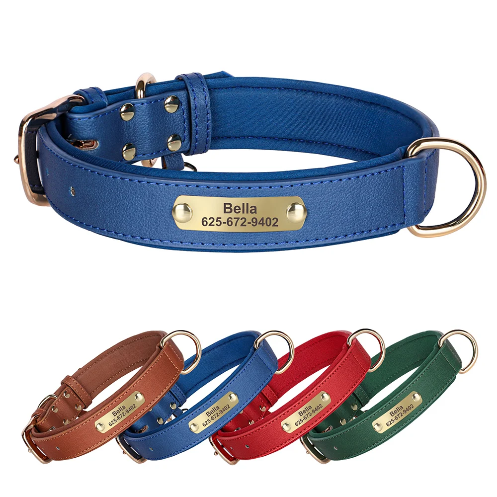 Soft Padded Dog Collar Free Engraving Dogs Collars Durable PU Leather Pet Necklace Adjustabe for 1005009476539003