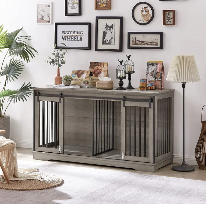Large Dog Crate Furniture for 2 Dog Wood Cage Furniture with Removable Divider Sliding 1005009477546123