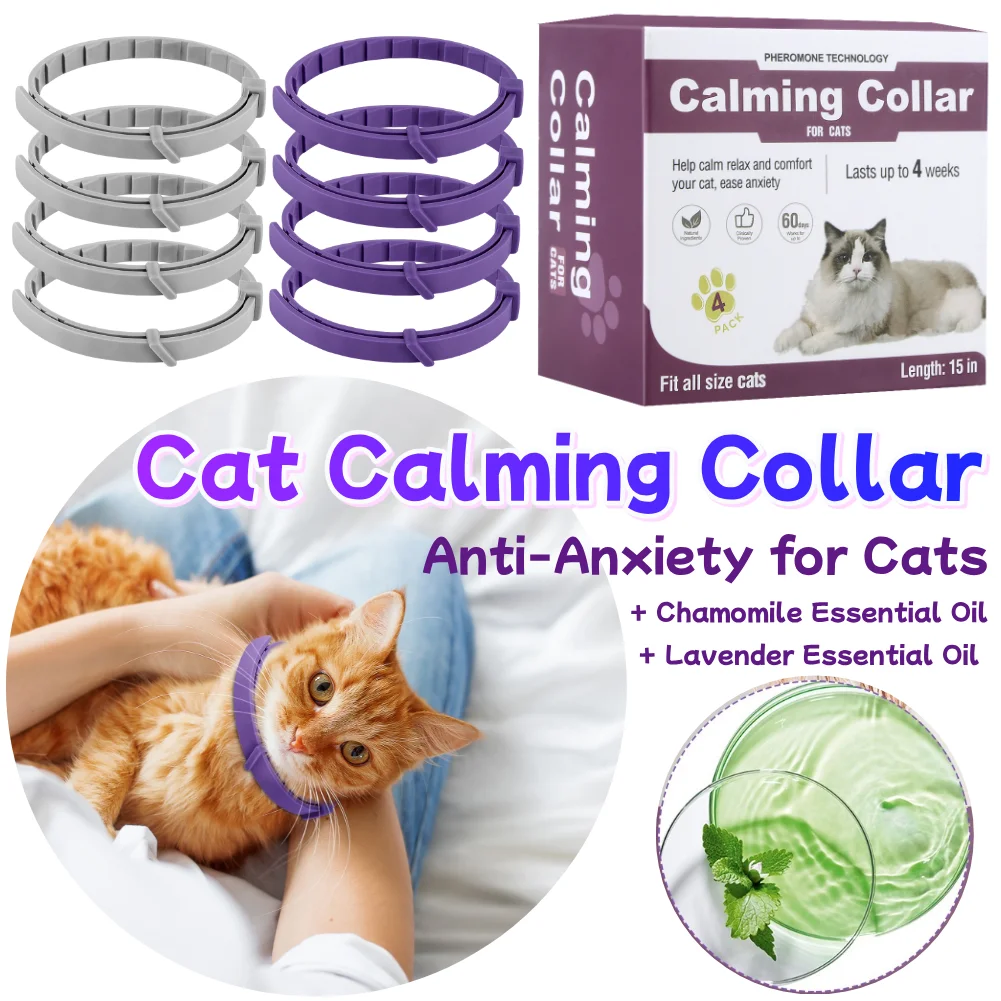 4Pcs Cat Calming Collar Cat Pheromone Collar Adjustable Calming Pheromone Collar Anti-Anxiety Helps 1005009486925735