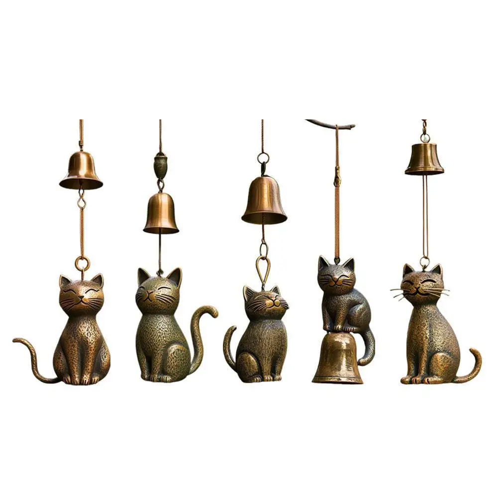 2025 New Handmade Kitten Wind Chimes Garden Yard Door Cat Windchime Decorations Rustproof Metal 1005009490641372