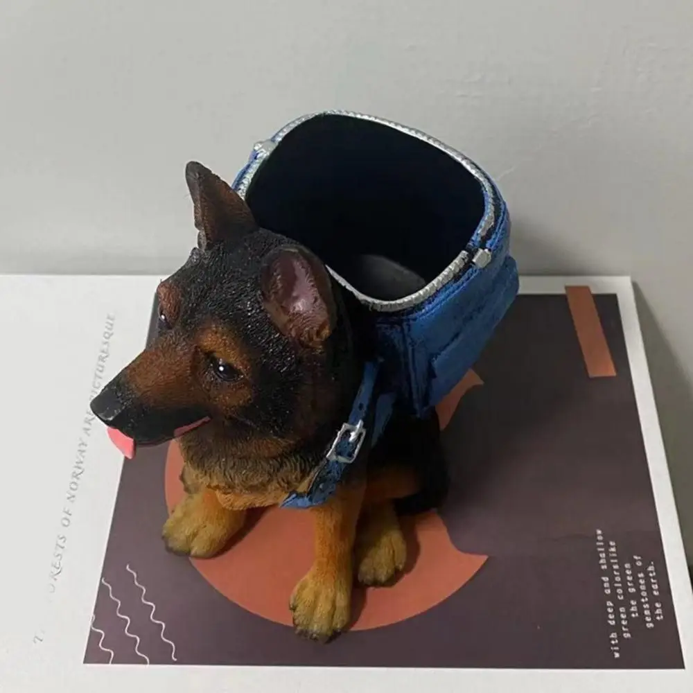 Portable with Backpack Dog Pen Holder Cute Hand-Painted Resin Dog Statue Cartoon Desktop Storage 1005009493951761