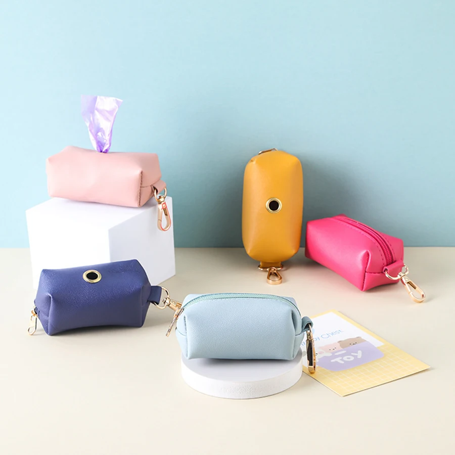 Pet poop bag dispenser dog garbage bag bag PU leather outdoor portable dog walking poop collection 1005009496667949