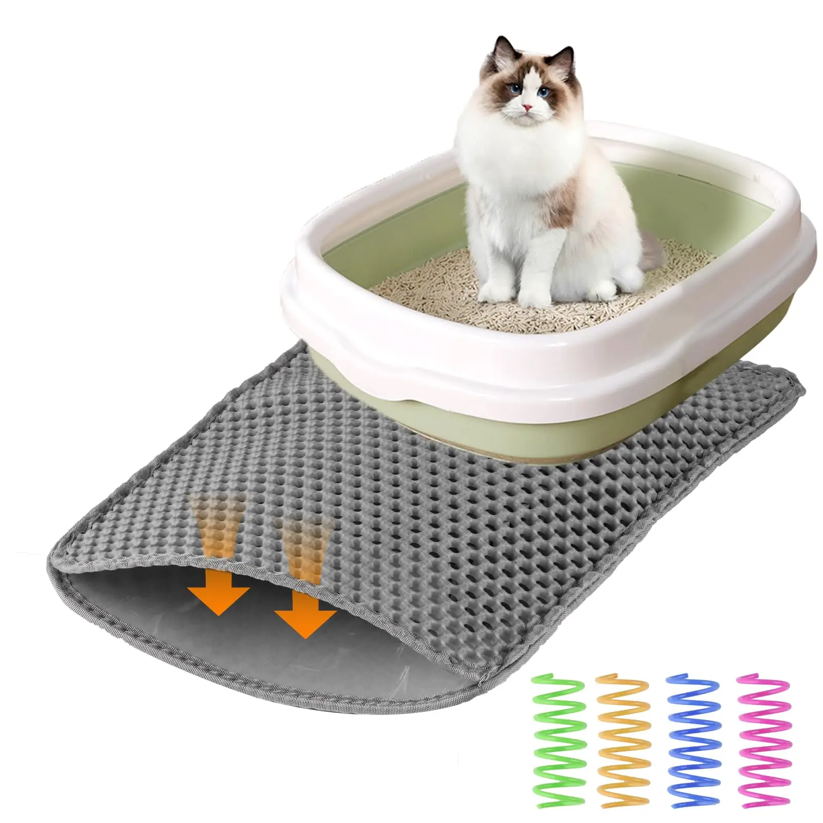 45x30cm Waterproof Cat Litter Mat - Double-Layer Tray Liner with Feather Toy 1005009497694716