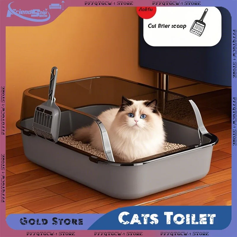 Cats Toilet Cat Litter Box Semi-Enclosed High Side Splashproof Pet Bedpans with Litter Scoop Kitty 1005009499883560