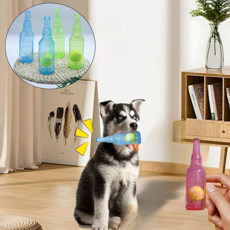 Dog Chew Toy Squeaky Silicone Beer Bottle With Tennis Ball Bite-resistant Puppy Toy Teeth Cleaning 1005009500838962