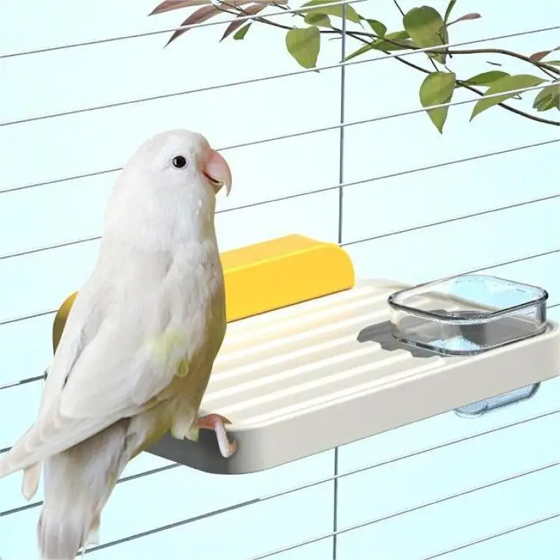 Bird Perch Stand for Parakeet Canary Parrot Toy Rectangle Bird Cage Platform Water Bowl 1005009513915254