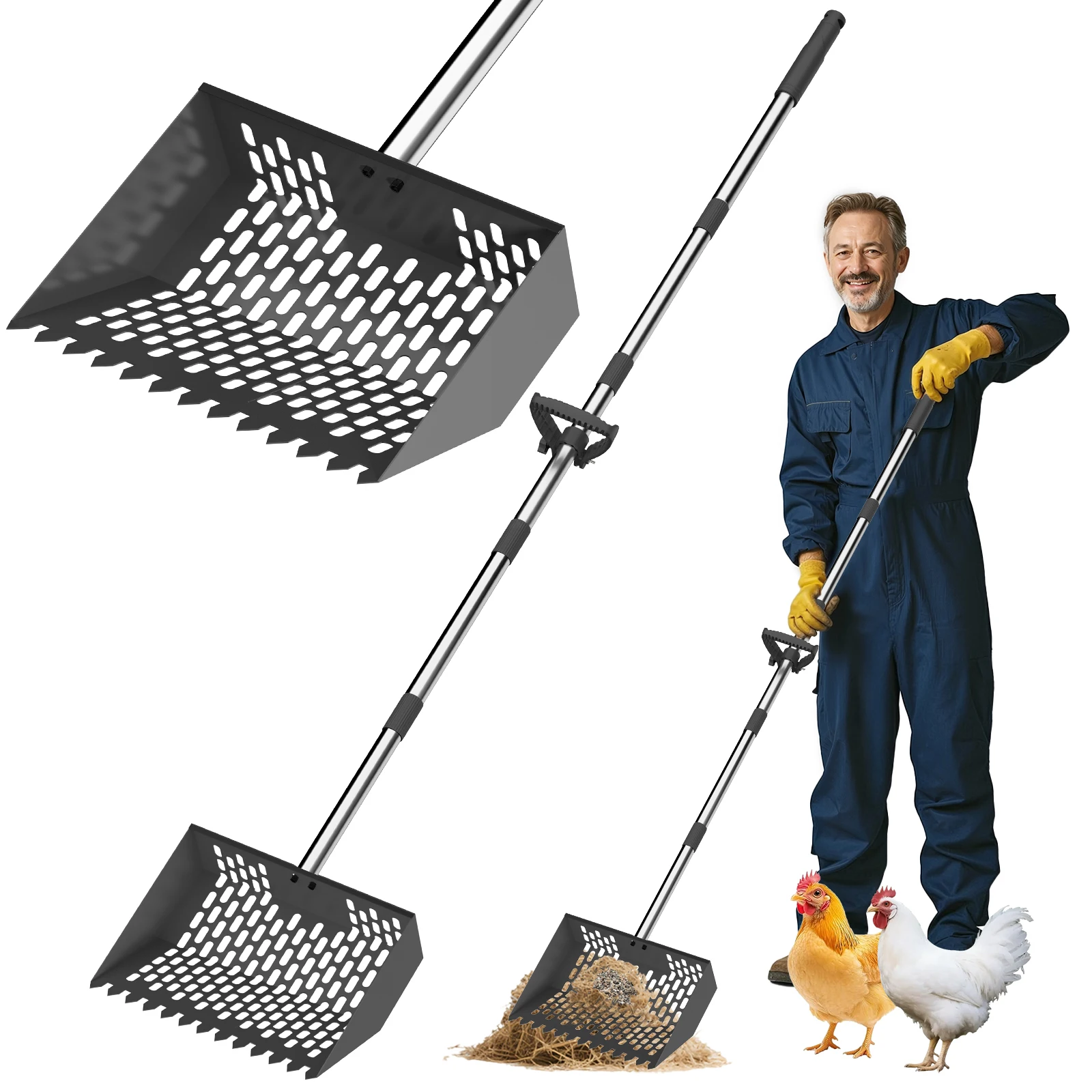 Extendable Scoop Sand Rake Chicken Poop Scooper Retractable Cat Litter Scoop Lightweight Sifting 1005009524271294