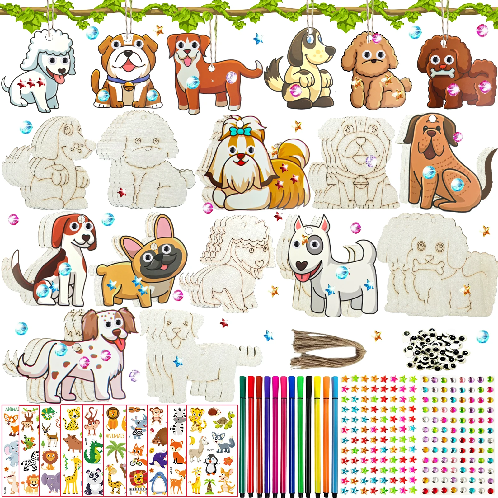 284 dog themed animal woodworking kits, 24 unpainted wooden dogs, wooden crafts, DIY crafts 1005009524687435