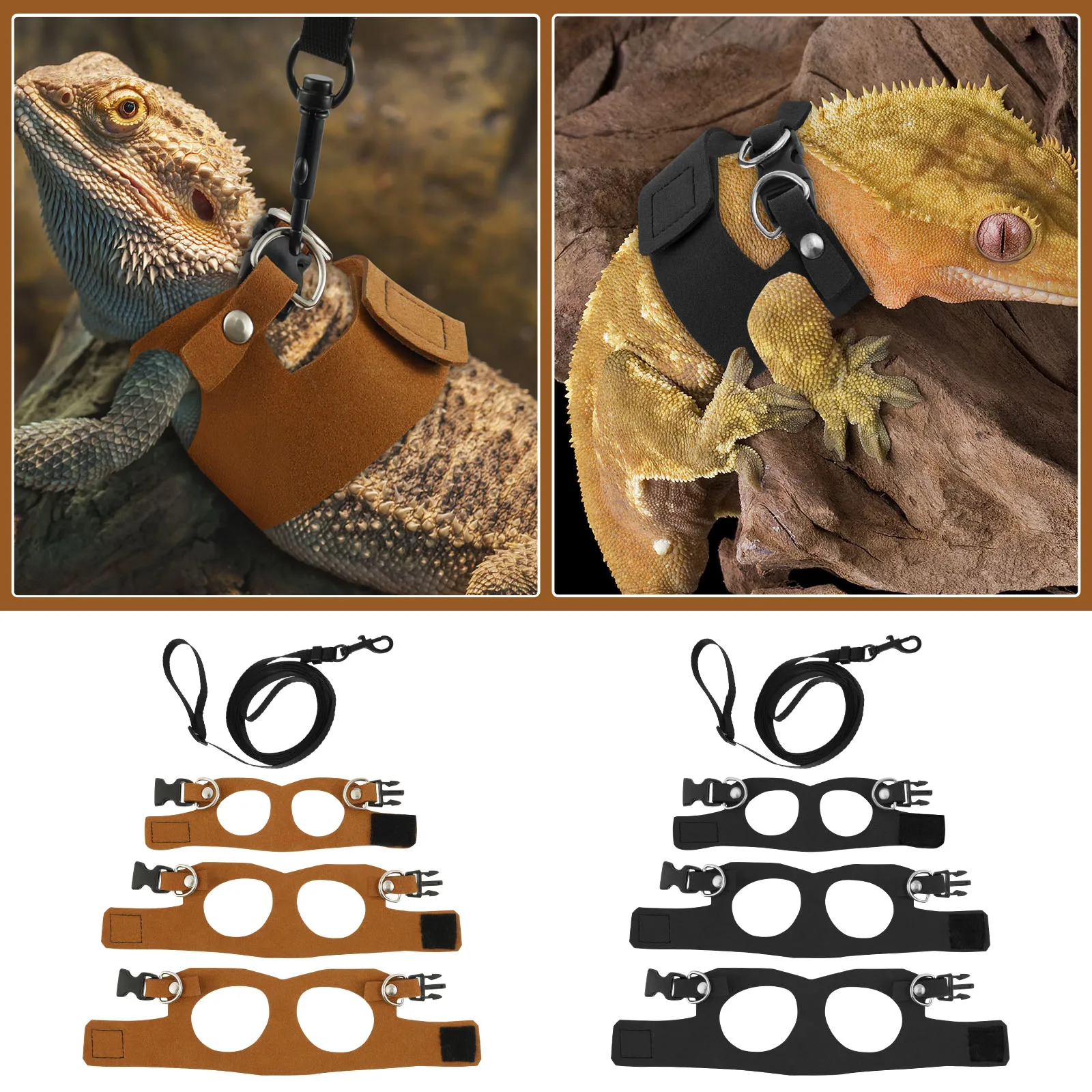 3 Pack Bearded Dragon Harness and Leash Set Adjustable Soft Leather Lizard Harness 3 Sizes for 1005009525143670
