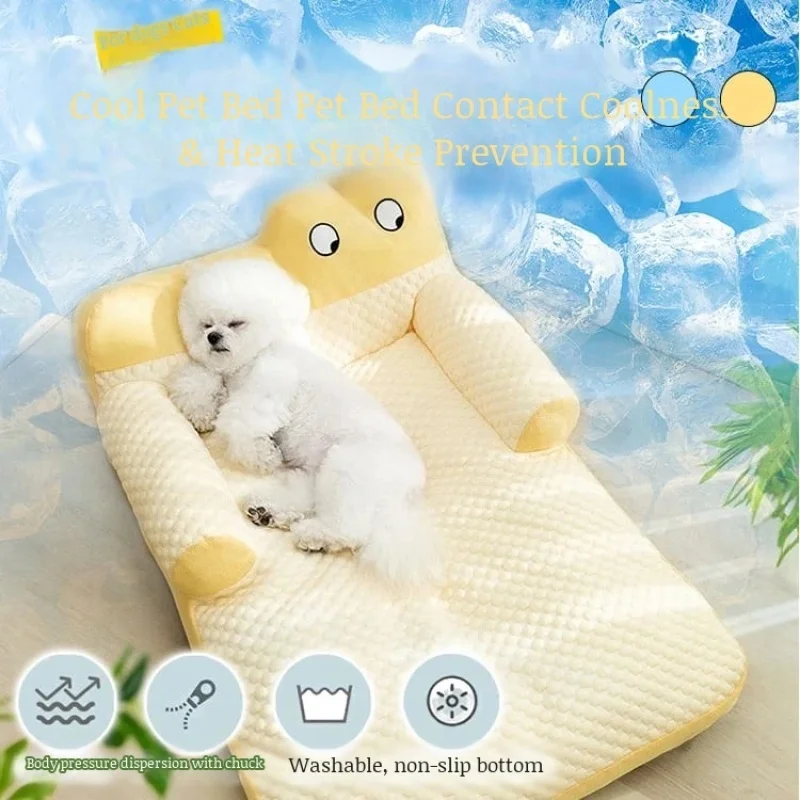 Pet Cooling Pad with L Shaped Pillow and Two Cute Eyes Pattern for Dogs Cats Washable Ice Mat 1005009526026348