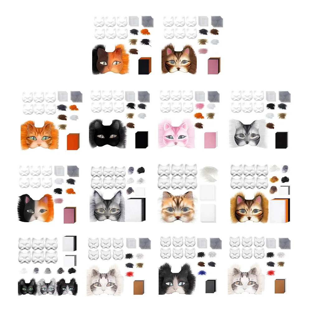 Blank Cat Mask with Felt Fabric Sheet Plush Faux Fur Eye Mesh Blank Animal Dress Up Mask for 1005009527967002