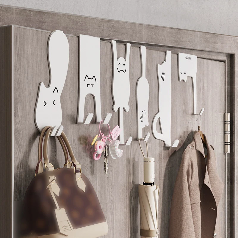 Cute Cartoon Cat Behind Door Hook Home Punch Free Kitchen Bathroom Cabinet Hanger Multi-Purpose 1005009535111011