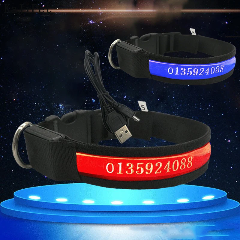 Dog Collars Personalized With Name/Phone Prevent Loss LED Night Safety Necklace Pet Collar Dog 1005009546568982