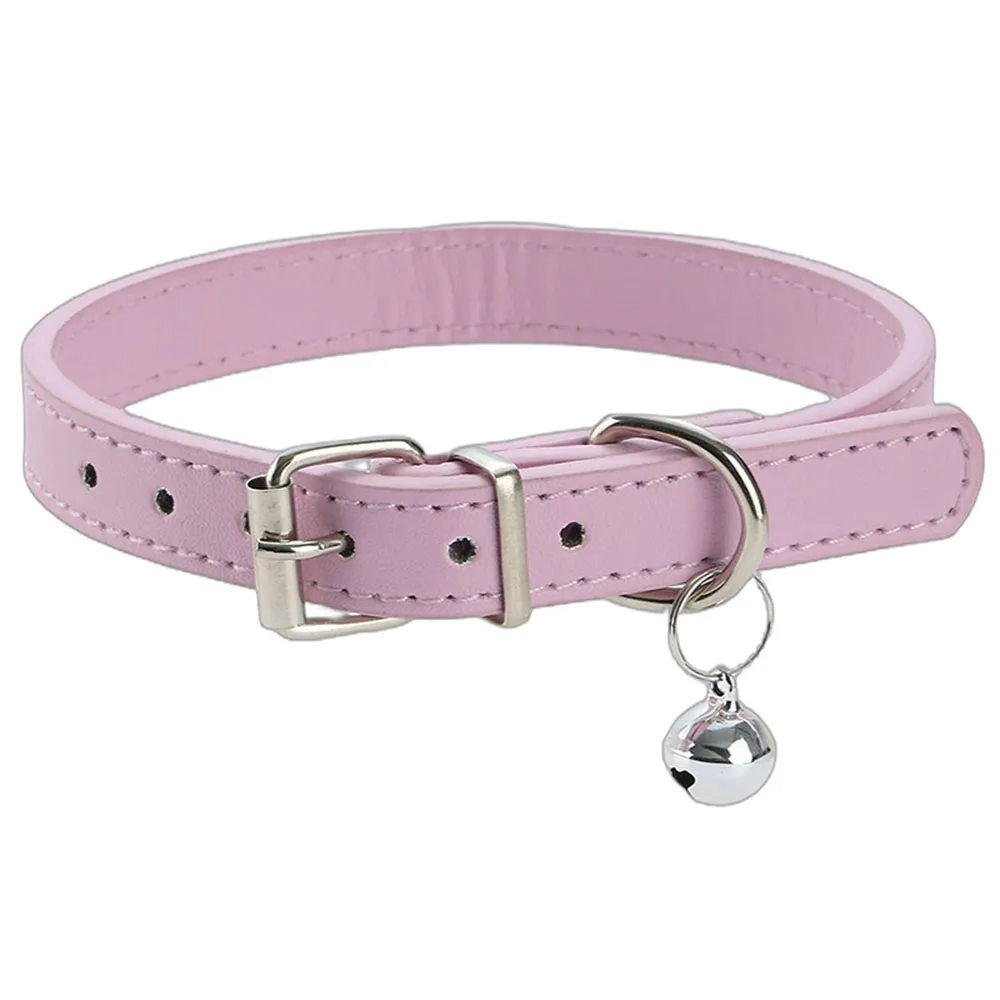 Leather Pet Collar: Simple Style Bell Collar for Dogs, Flat Pet Neckband with Bell 1005009548037829