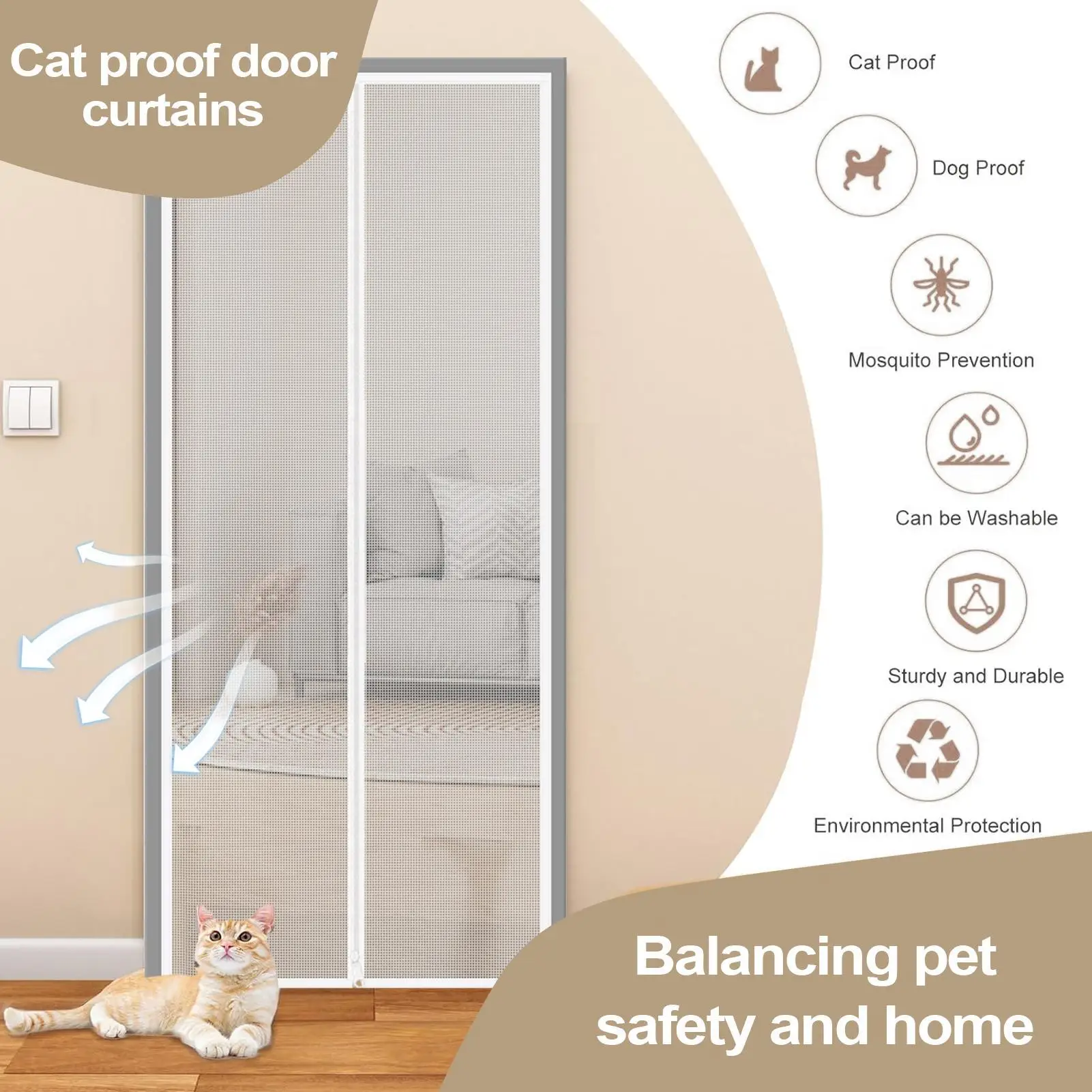 140x240cm Cat Screen Pet Door Screen Cat Gate Zippered Portable Protector for Stairways Hallway 1005009551874654