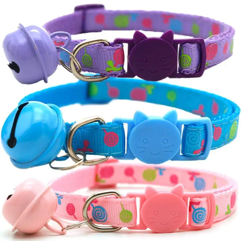 Adjustable Cartoon Color Cat Buckle Lollipop Bell Cat Collar 1.0 Cat Head Safety Buckle Collar Pet 1005009554656995