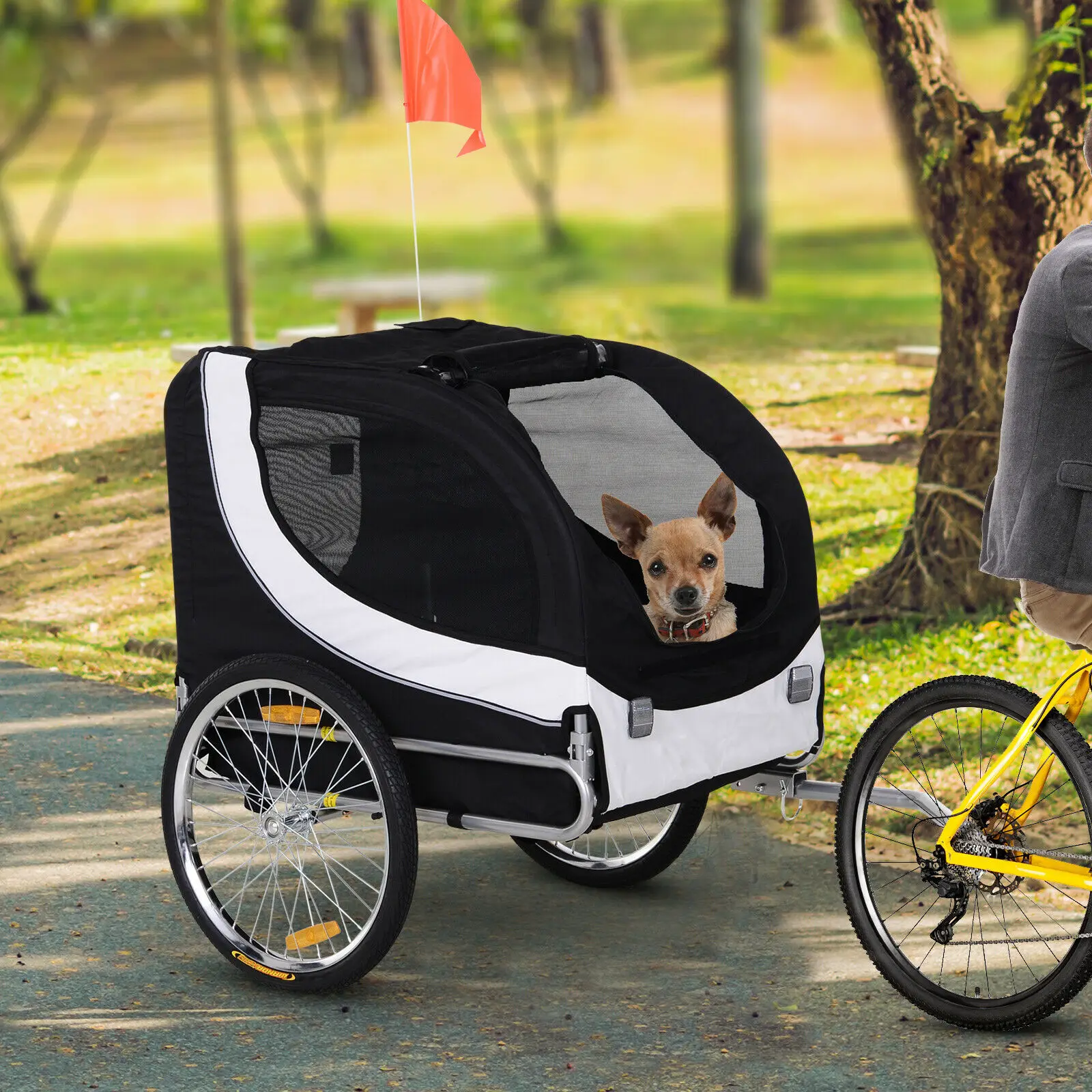 Dog Bicycle Trailer Pet Carrier Reflectors Weather Resistant Canopy Flag 1005009557836529